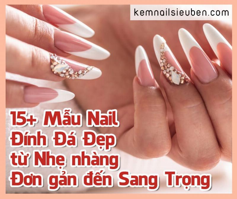 Mẫu Nail Trắng Hồng Đính Đá Sang Trọng