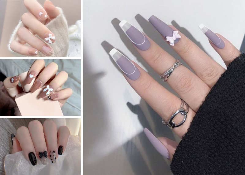 Mẫu Nail Trắng Hồng Kẻ Sọc Cá Tính