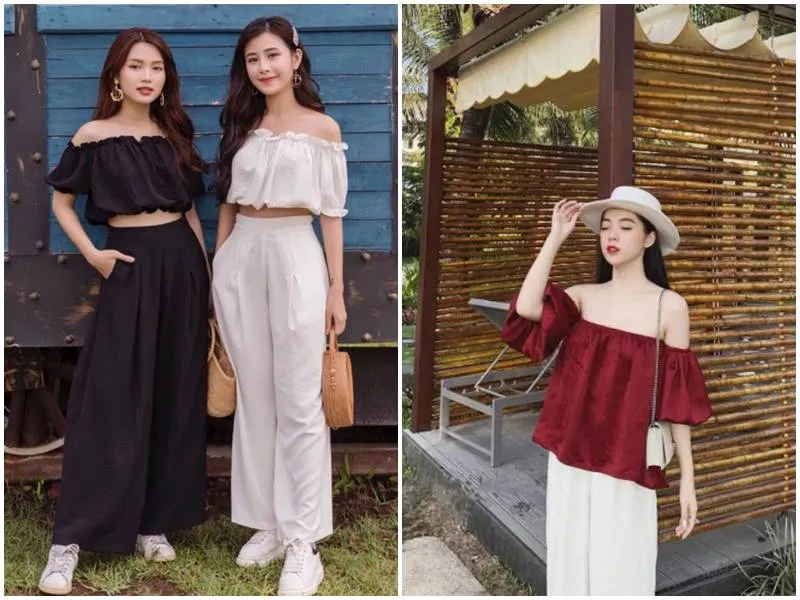 alt Áo trễ vai mix quần culottes