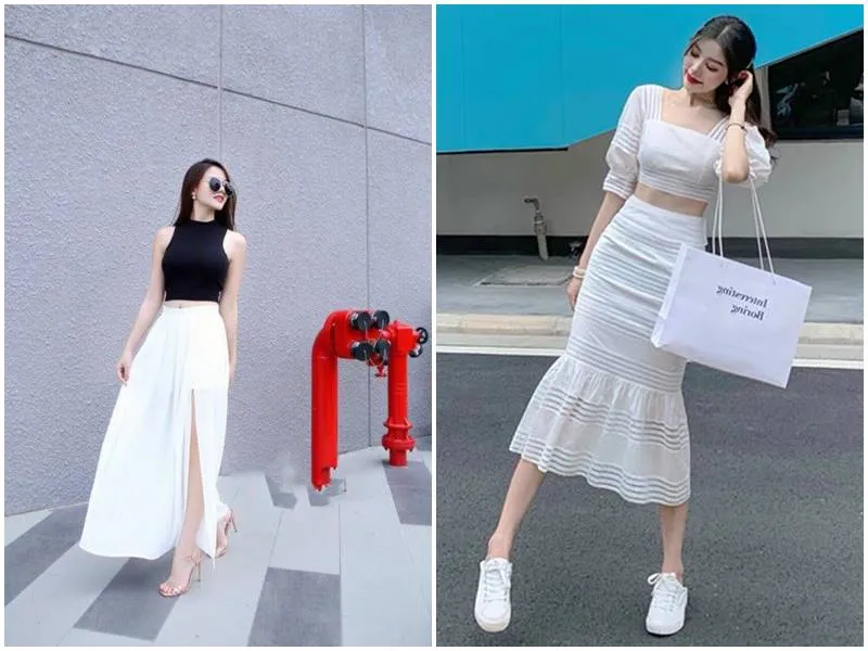 Chân váy trắng và áo croptop